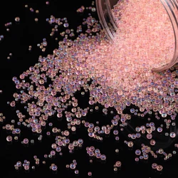 Mini Bubble Ball Beads - Tiny Crystal Glass Beads for DIY Crafting and Nail Art Decor (Pink)