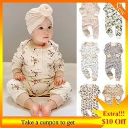 Combinaison en coton pour nouveau né, 0 24 mois, vêtements unisexes pour bébés garçons et filles, manches longues, imprimé Floral, printemps automne 