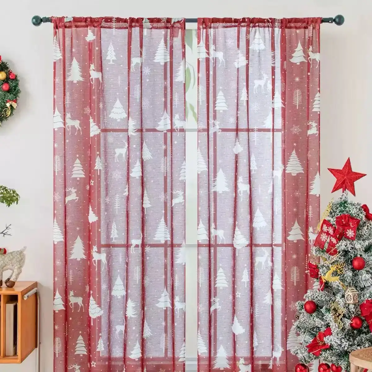 Red Snowflake Christmas Sheer Curtain 5
