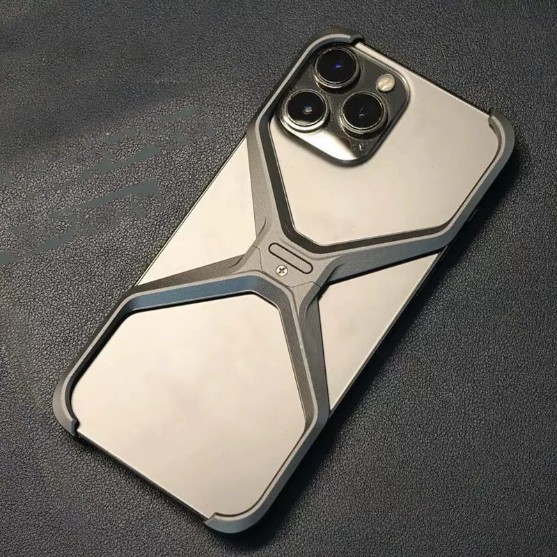 

X Aluminum Alloy Rimless Phone Case For iPhone 13 15 14 Pro Max Metal Removable Heat Dissipation Armor Shockproof Cover Funda
