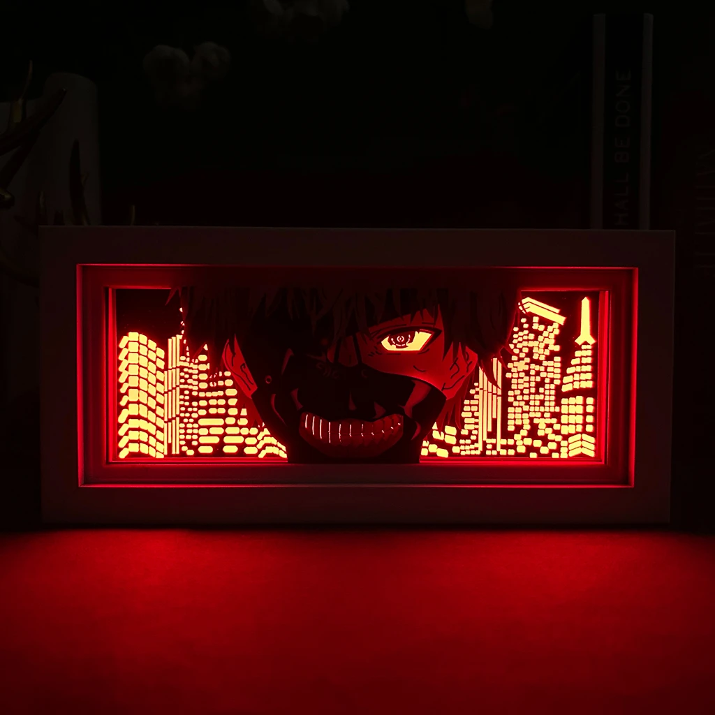 

Anime Lightbox Tokyo Ghoul mask for Bedroom Decoration Nightlight Manga Table Desk Lamp Paper Cut Light Box figurine ken kaneki