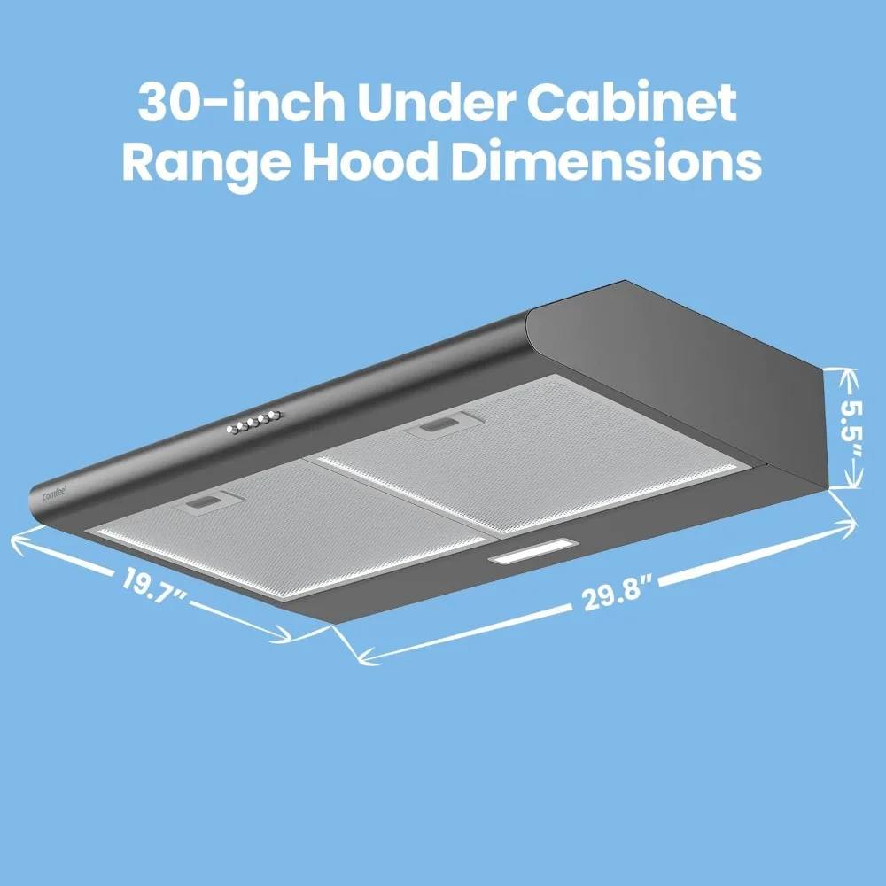 Range Hood 30inch,Under Cabinet Ducted/Ductless Convertible Slim Vent Hood,Stainless Steel,3 Speed Exhaust Fan and 2 LED Lights 5