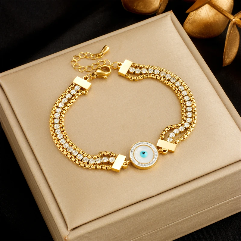 MEYRROYU 316 Stainless Steel Golden Red Zircon Eye Tree Pendant Bracelet For Women Jewelry Gift Bijoux Accessories