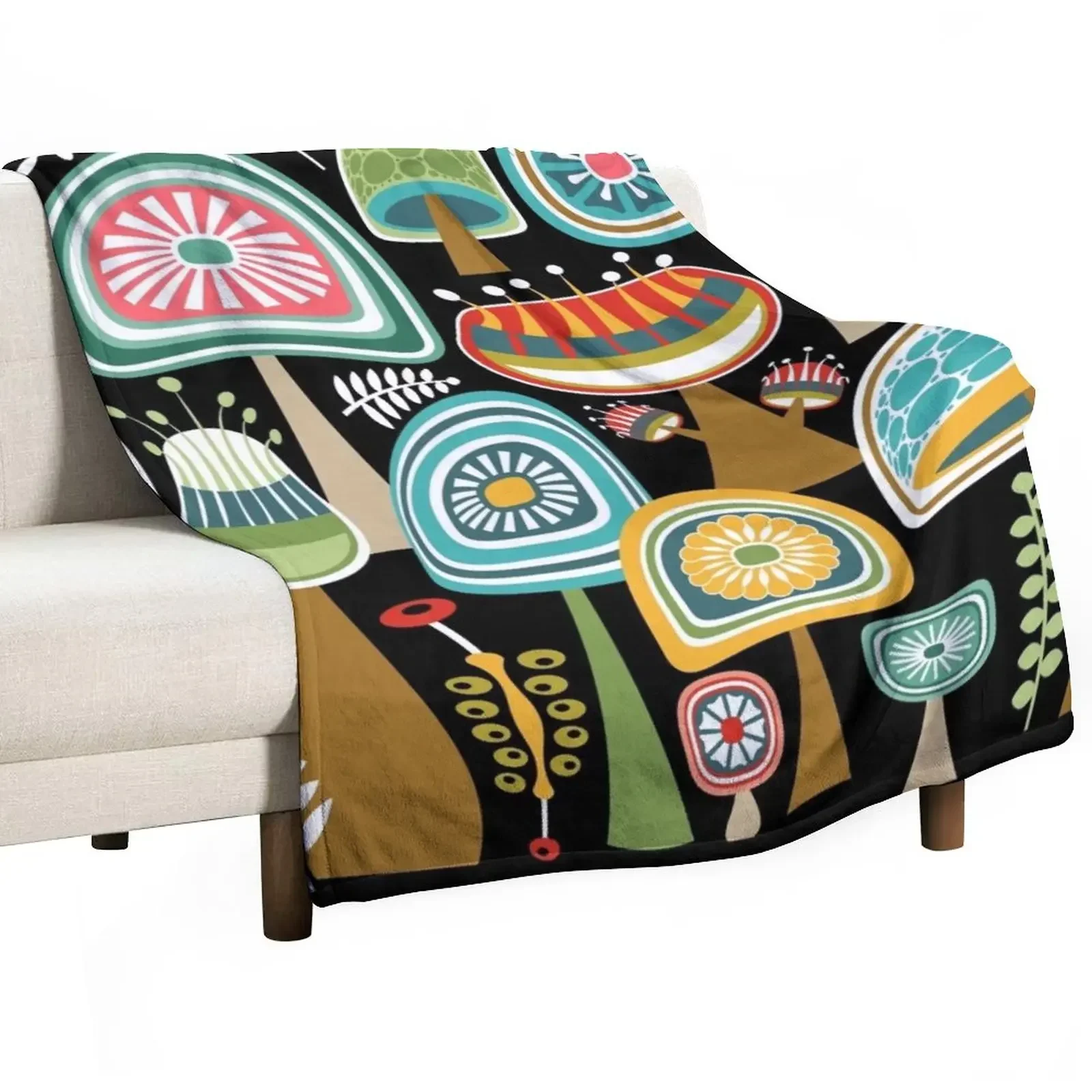

Colorful Mid Century Modern Mushrooms // Large Scale Throw Blanket Blankets For Bed Nap sofa bed Blankets