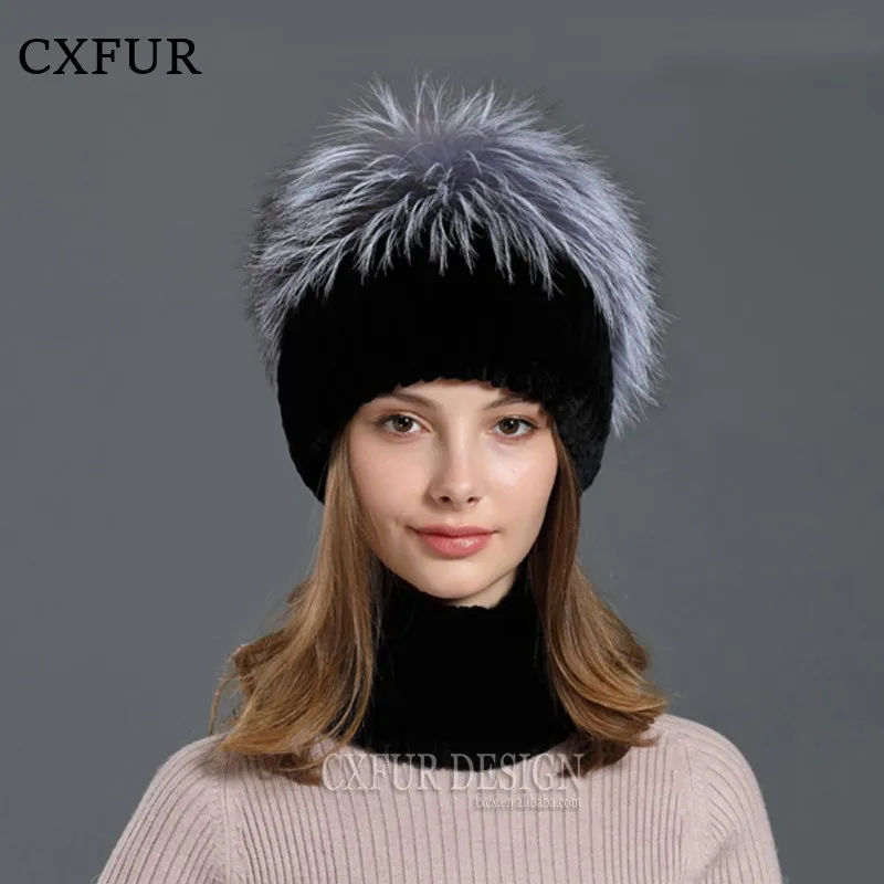 

Black Hand Knit Fox Fur Hats Caps Real Rex Rabbit Fur Warm Winter Hat Scarf Sets CX-C-86B