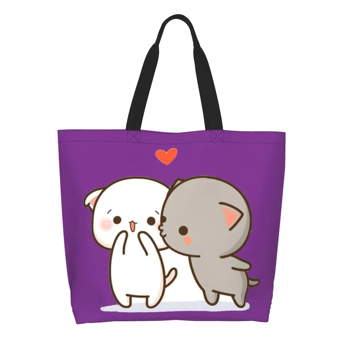 Cute Printed Peach And Goma Mochi Cat Shopping Tote Bags Reusable Canvas Shopper Shoulder Handbag