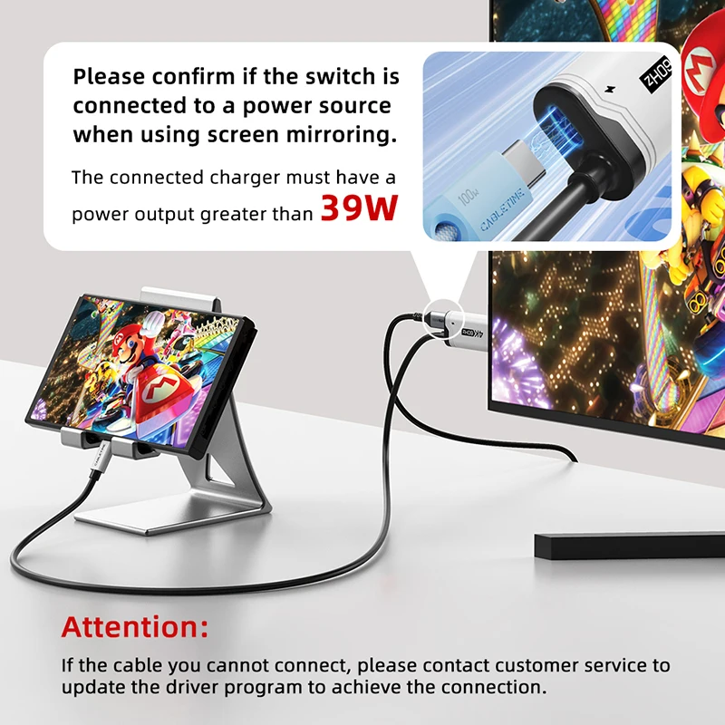 CABLETIME 4K60Hz USB C-HDMI 케이블 PD 100W 타입 C-HDMI 케이블 어댑터, 닌텐도 스위치 2 OLED, PS4/5 호환