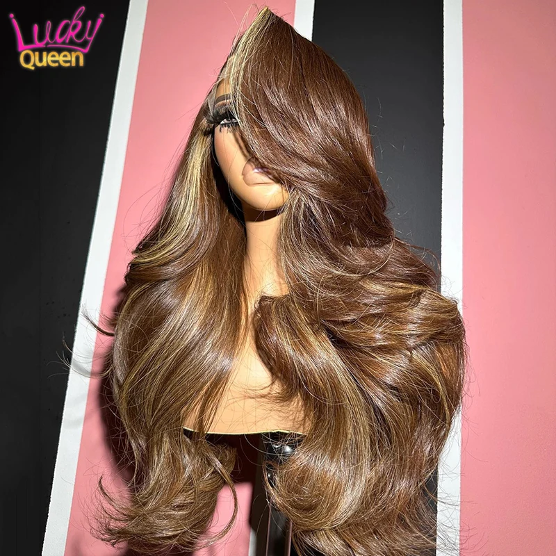 

Highlight Brown Body Wave Transparent HD Lace Front Wig Pre Plucked Human Hair Wig for Women Honey Blonde 13X4 13X6 Frontal Wig