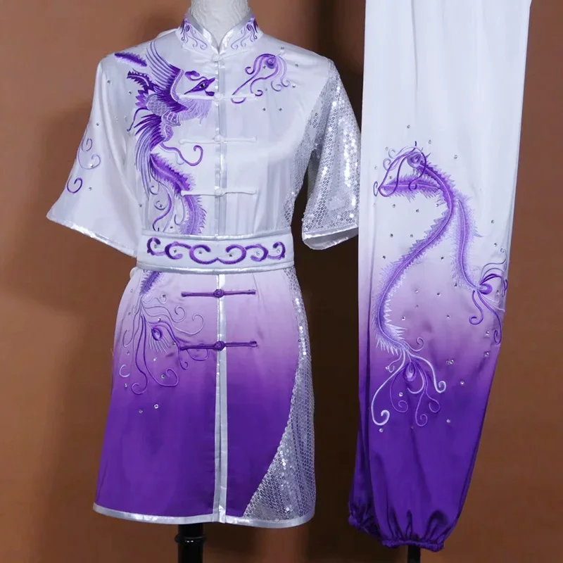 

Индивидуальный пошив, длинная кунг-фу и боевая искусство тайчи, униформа для соревнований, одежда с вышивкой дракона и феникса