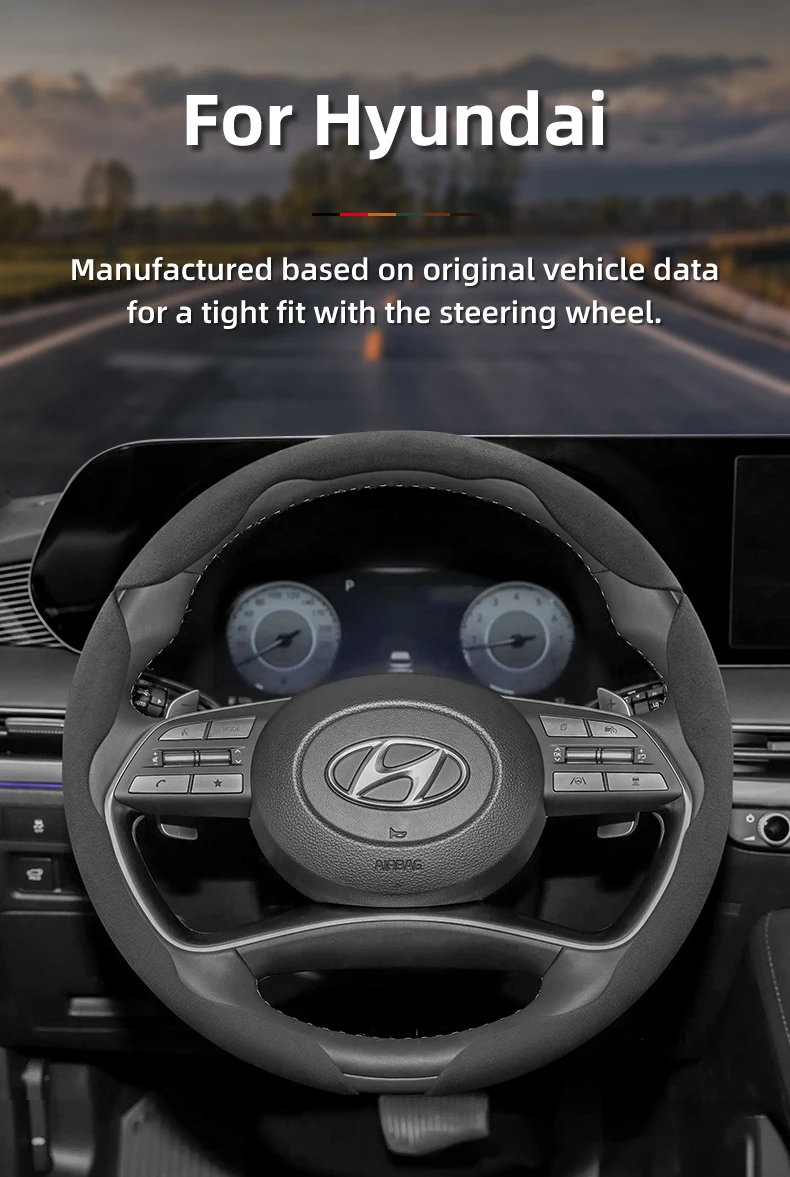 Passend für Hyundai Anti-Rutsch-Schnalle, segmentierter Wildleder-Lenkradbezug I30 Tucson I20 Accent I10 I40 Kona Ix35 Grand Elantra Solaris Creta Getz Mufasa Genesis Coupe Ix25 Santa – Detail 1