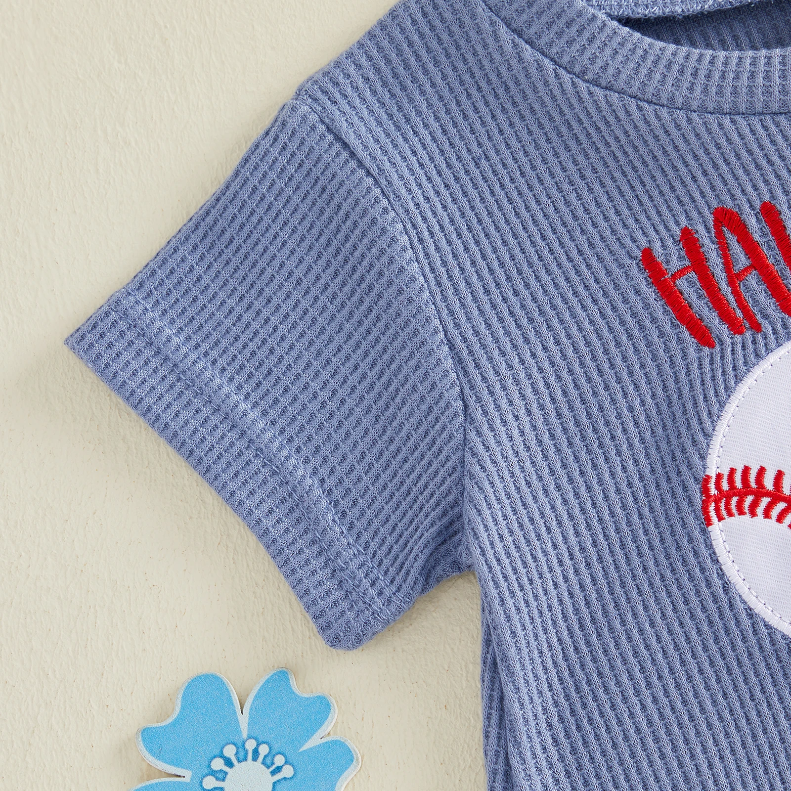 Pudcoco 베이비 보이즈 롬퍼스 레터 야구 자수 크루넥 반팔  바디수트 점프슈트 3M-12M