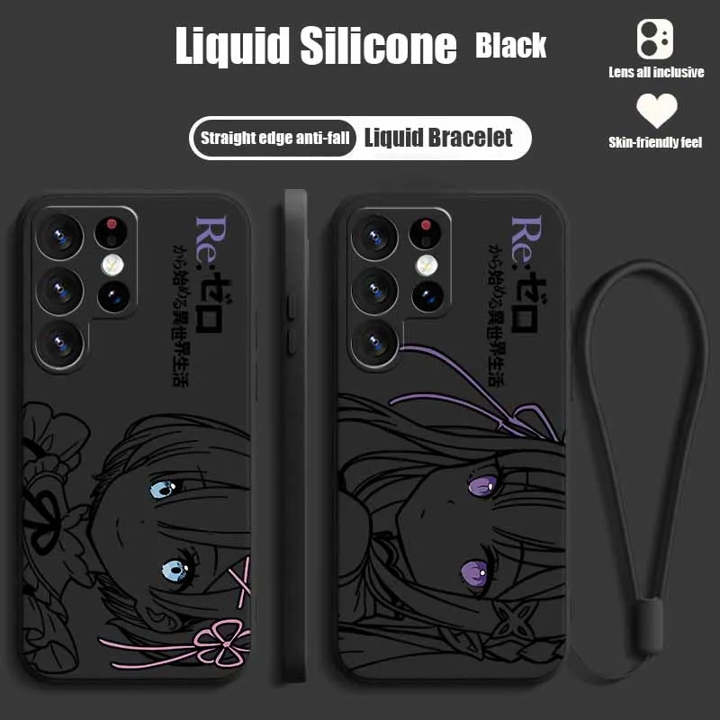 Rem Emilia Cute Pictures Phone Case with Liquid Left Rope - Enhanced Protection Cover