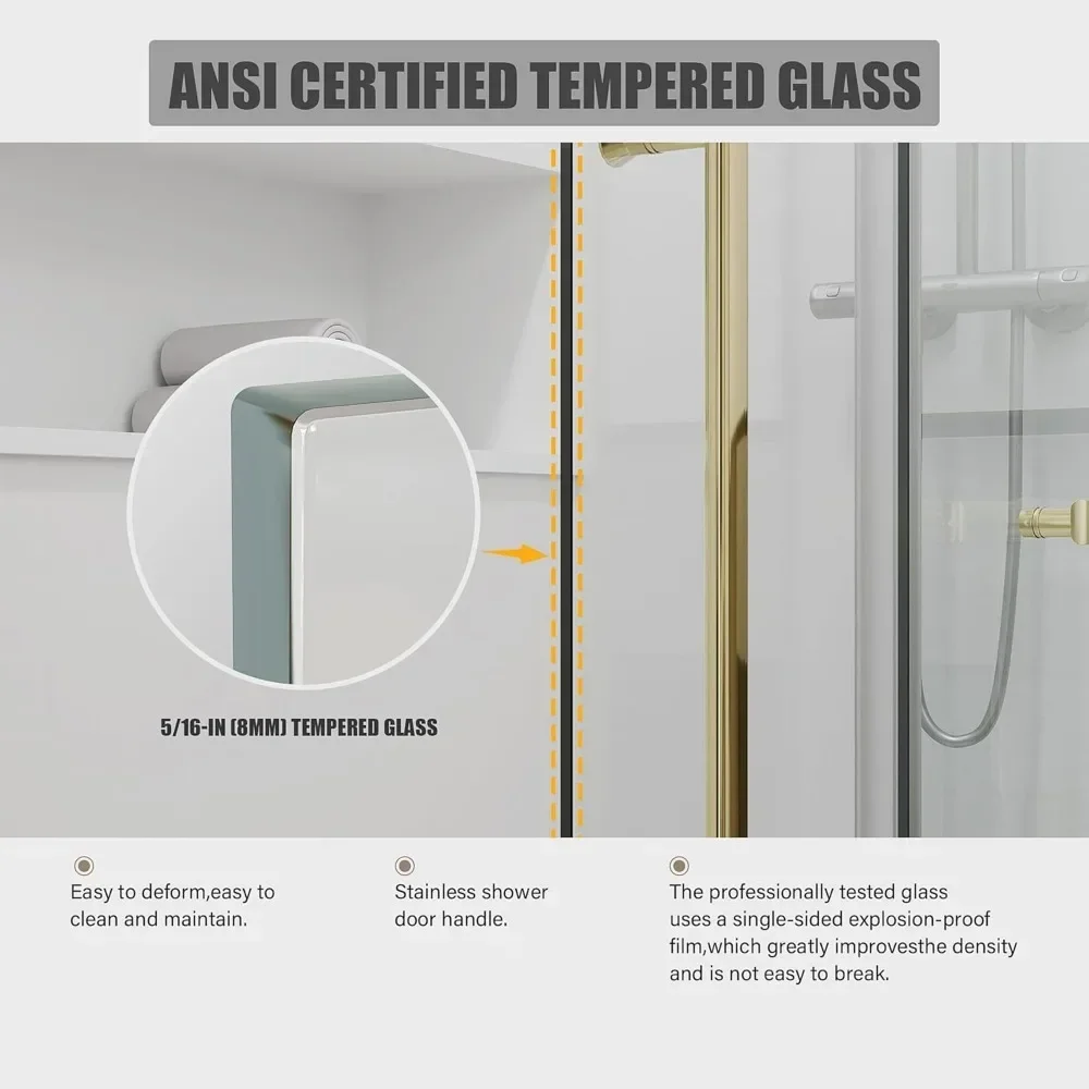 Shower Door 56-60" W × 76" H Glass Shower Door,Frameless Shower Doors with Handle and Seal Strip 4