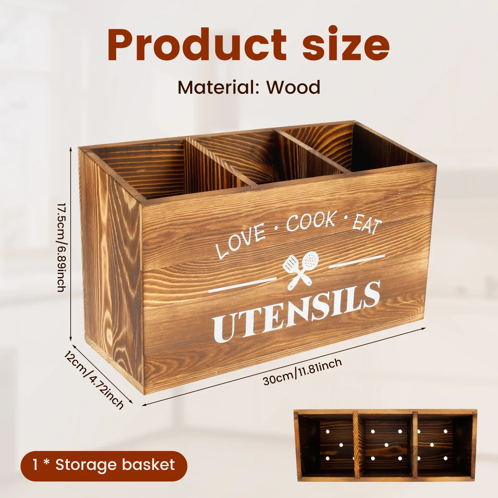 Wooden Cutlery Holder 3 Compartment Tableware Drainboard Spoon Storage Kitchen Utensil Caddy Organizer Kitchen Silverware Holder 6