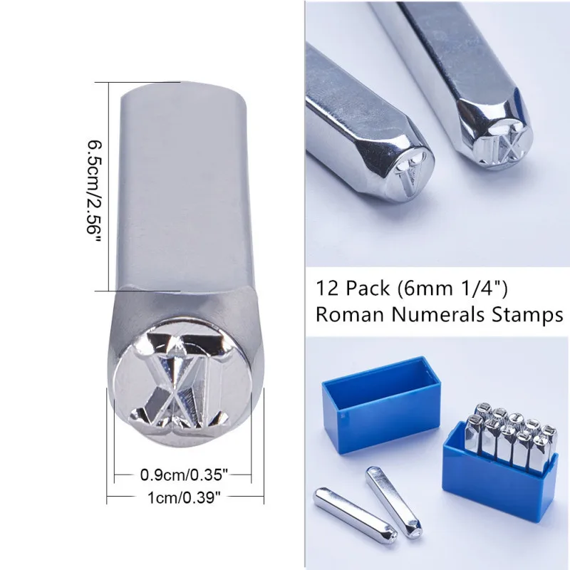 12 Pack 6mm Design  Stamps Metal Punch Stamp Mixed Shapes Stamping Tool Case Electroplated Hard Carbon Steel Tools pattern: 6mm