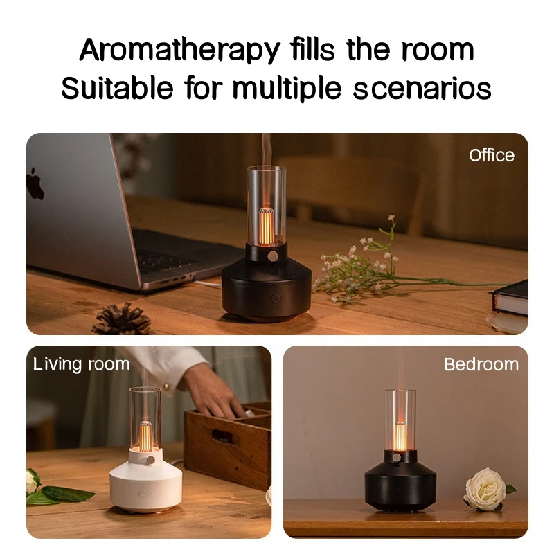 Desktop Retro Air Humidifiers Candlelight Humidifier Mute 150ML Essential Oil Diffuser For Home Bedroom USB Aromatherapy Machine