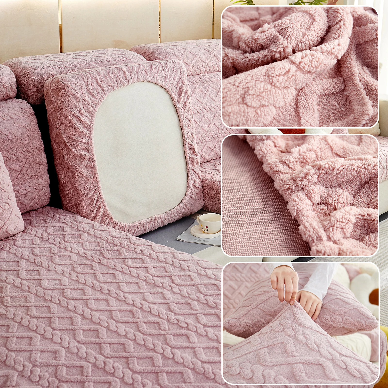 thumbnail image 1 of Funda de cojín de asiento de terciopelo grueso, funda de sofá Jacquard elástica, Protector de muebles extraíble ajustable para mascotas y niños, 1 of 5