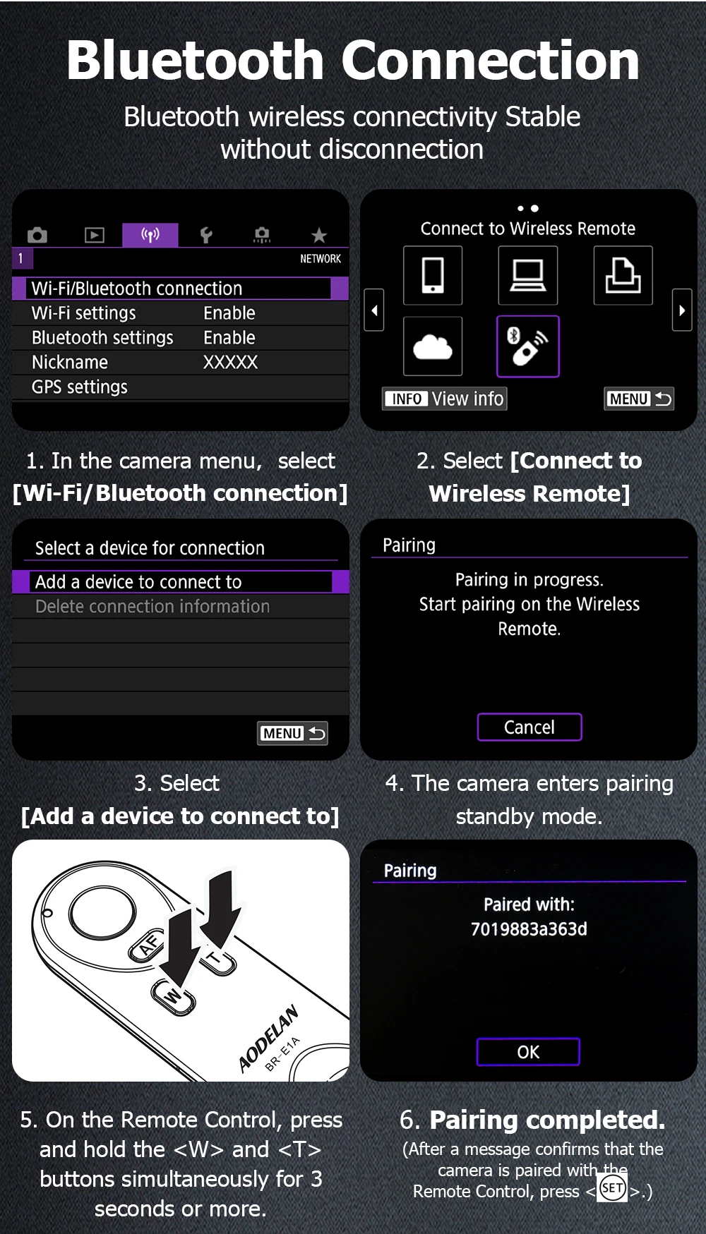 BR-E1A Wireless Remote Control for EOS R10 R6 R5C R RP M50II M6II 850D 200DII 2