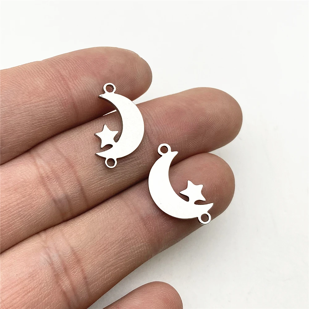 

50pcs/pack Half Moon Star Charm Polished Stainless Steel Sleep Night Connector Jewelry Findings Diy Make Drop Sell