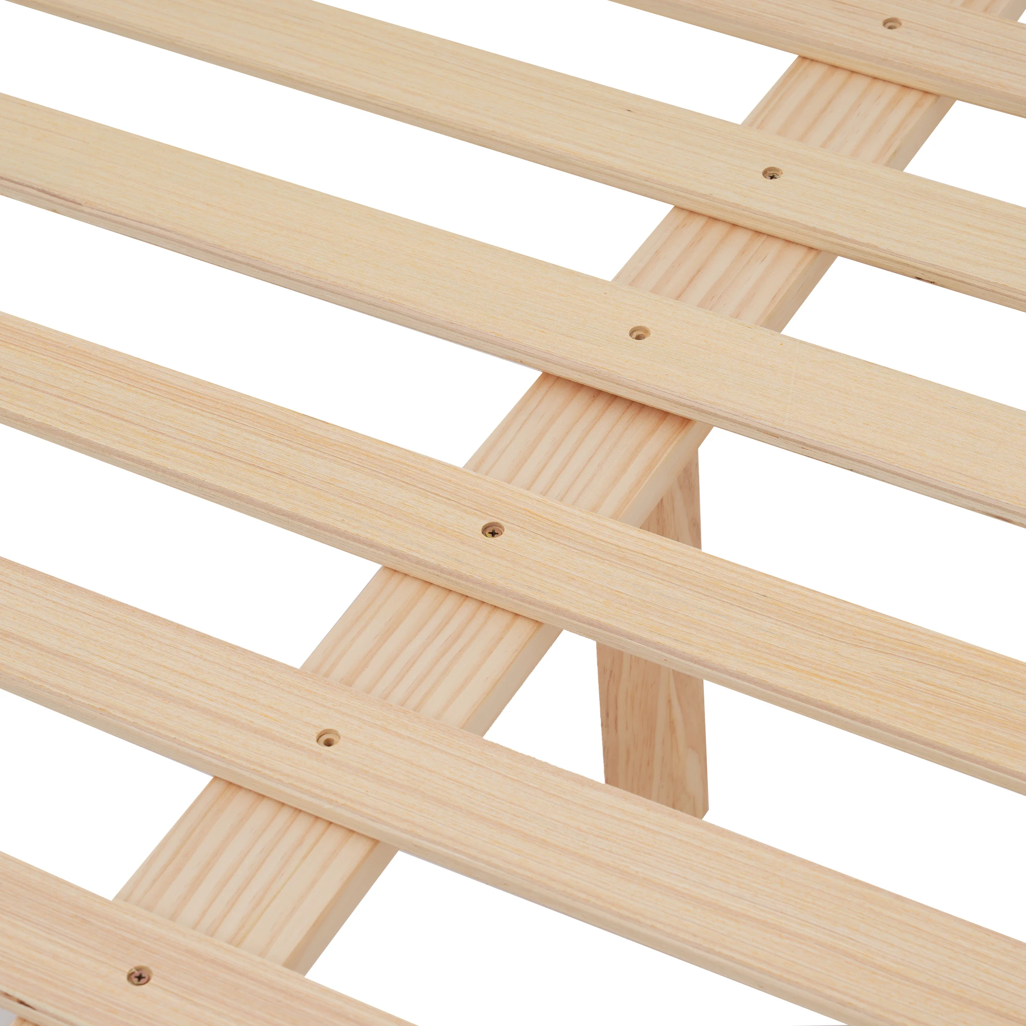 Doppelbett, Holzbett, Kiefernholzrahmen mit Mittelstütze, Jugendbett, Erwachsenenbett, mit Kopf- und Fußteil aus MDF – Detail 9