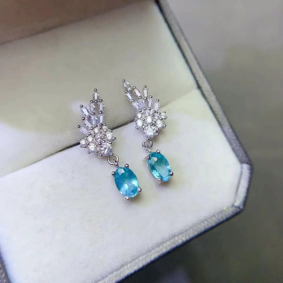 Einzigartige Swing Design 925 Silber Apatit Tropfen Ohrringe für die Hochzeit 4mm * 6mm 1ct natürliche Apatit Ohrringe mit 18 Karat Vergoldung – Detail 5