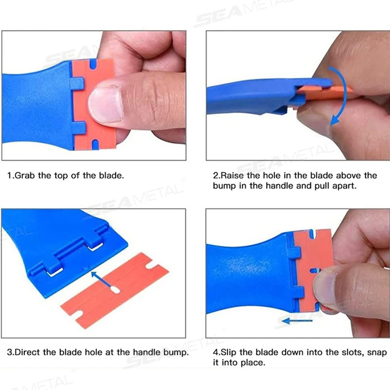 SEAMETAL Plastic Razor Blade Scraper Glue Remover with 10Pcs Blades Car Glass Cleaning Razor Scraper for Removing Sticker Labels
