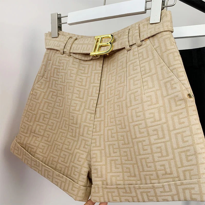 s-xlsummer-new-black-and-white-powder-khaki-four-color-advanced-jacquard-fabric-net-red-popular-high-waist-shorts