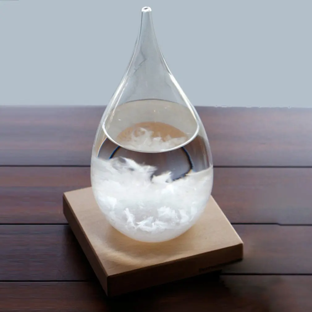

Mini Desktop Droplet Storm Glass Bottle Weather Forecast Predictor Monitor Barometer With Wooden Base For Home Decor