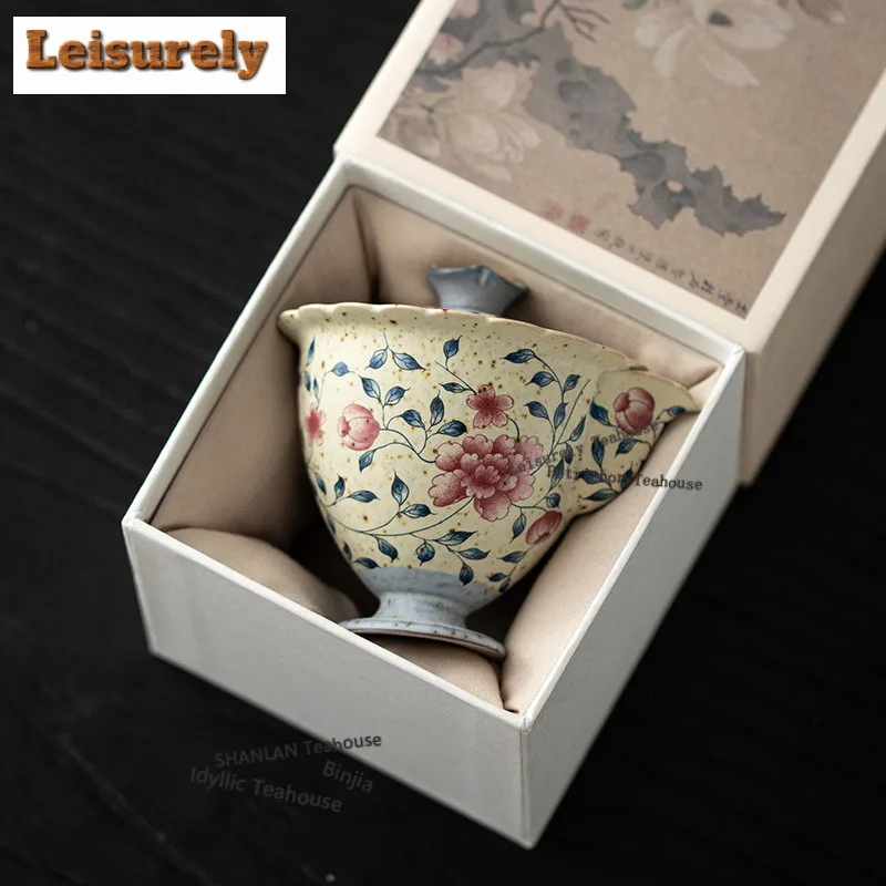 125ml Caramel Glaze Peony High Foot Handheld Teapot Traditional Tea Infuser Pot Tea Making Kettle With Strainer Teaware Craft