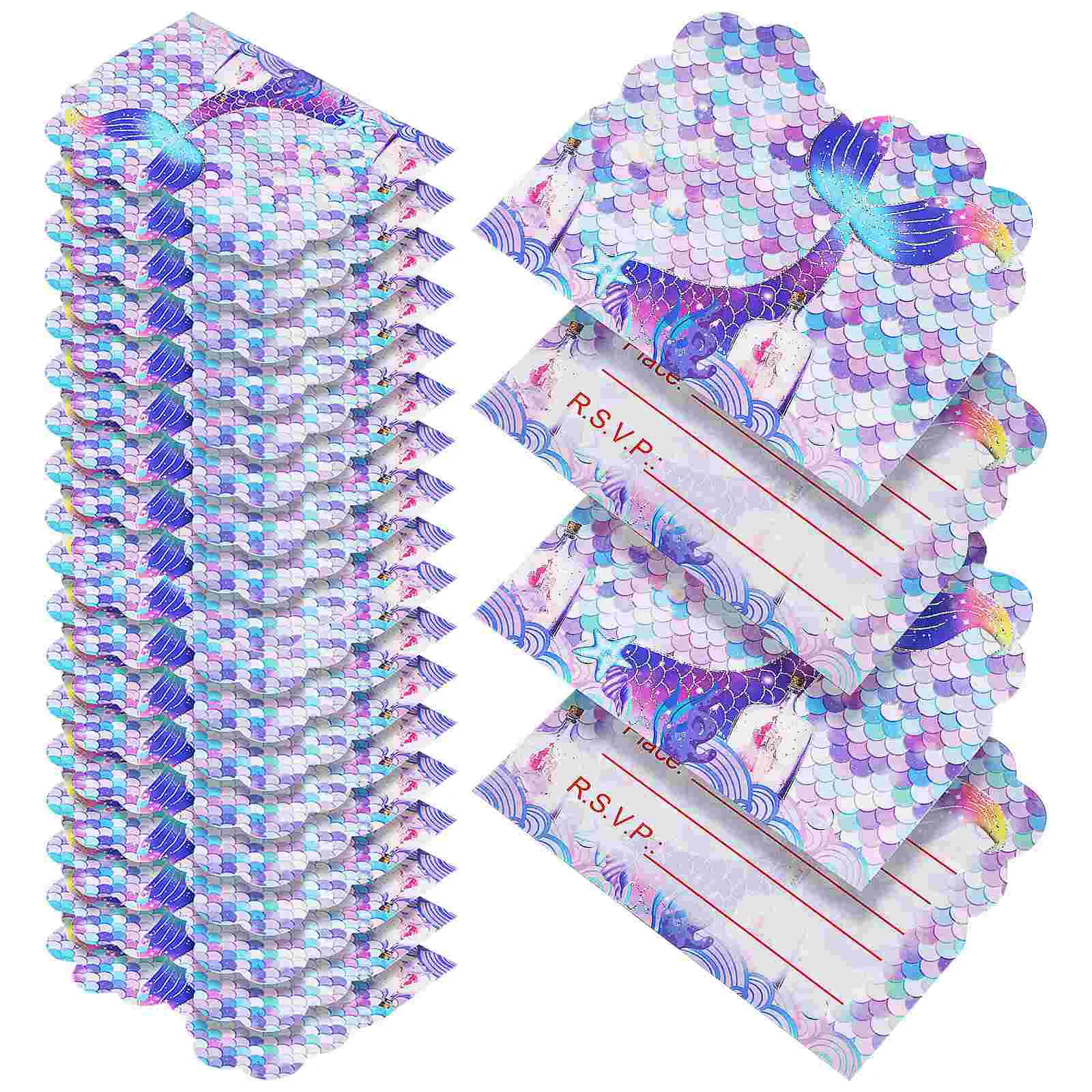 30 Pcs Mermaid Party Invitations Fish Tail Princess Decorations for Birthday Paper Costume Greeting Cards