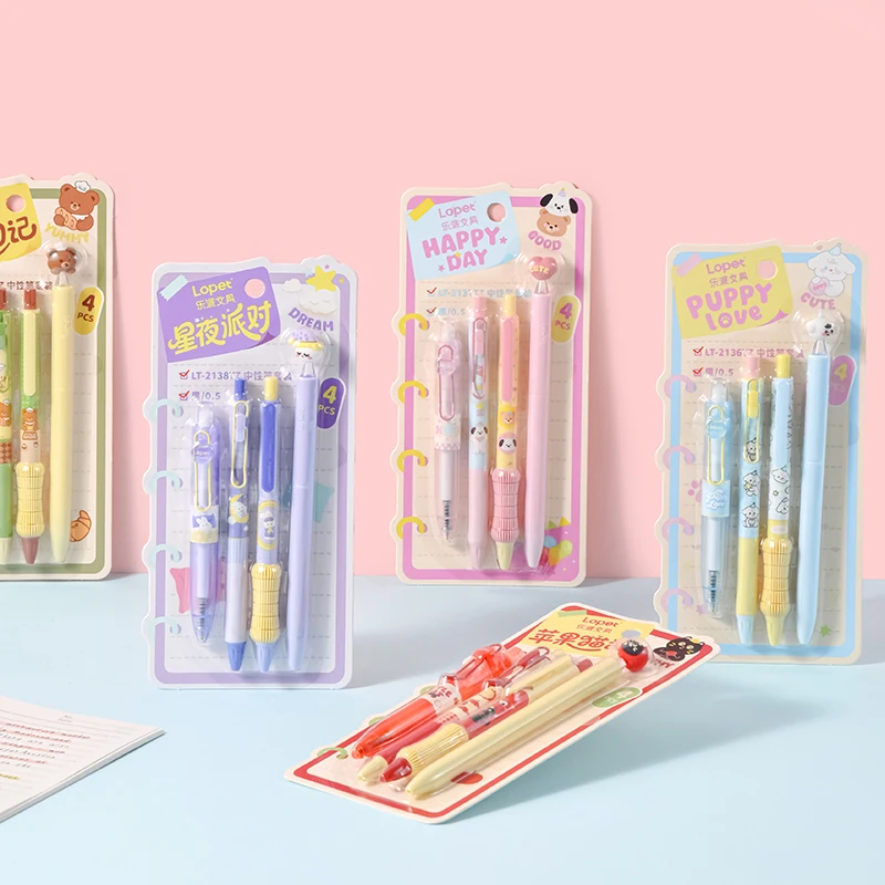 4 Pcs/Set Cute Retractable Gel Pen Set 0.5mm Fine Point Black Quick-Drying Ink Smooth Writing Pens for School Study & Office