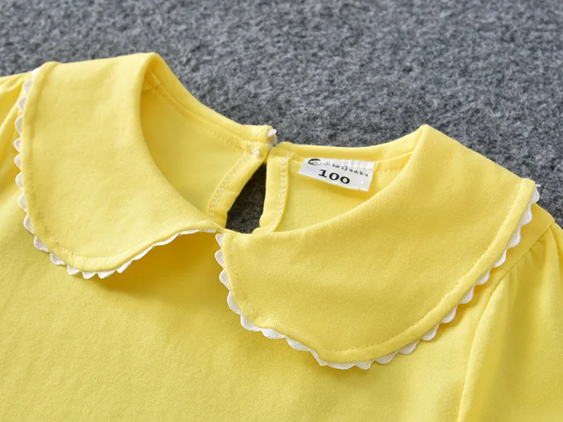 Girls T-shirts Summer Short Sleeve Cotton T shirt Peter Pan Collar Baby Toddler Girl Blouse Shirt Kids Tops Children's Clothes 6