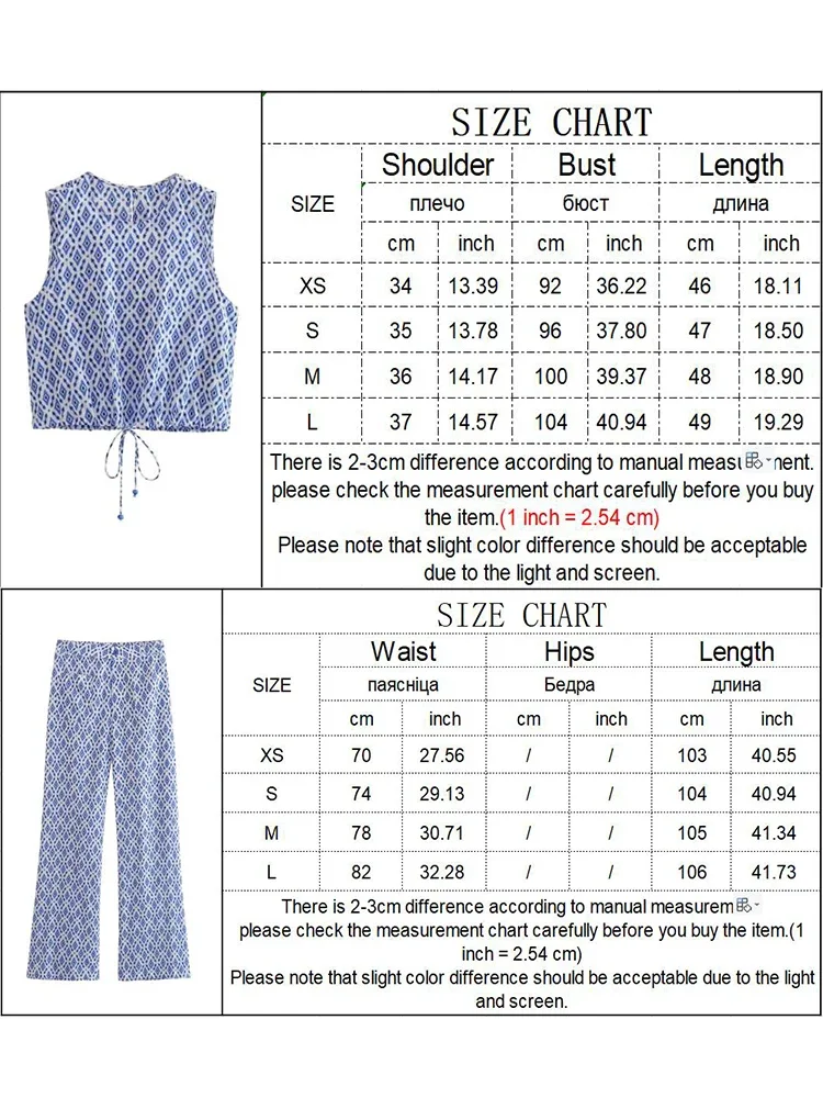 TRAF Women Plaid Print Tops Pants Sets Fashion Summer New Female O-Neck Sleeveless Drawstring Short Top+High Waist Long Trousers