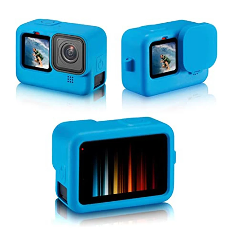 Étui silicone anti-rayures pour GoPro, ajusté parfaitement à la caméra, avec accès aux boutons.