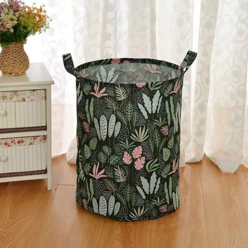 Foldable Waterproof Cotton Linen Laundry & Toy Storage Basket