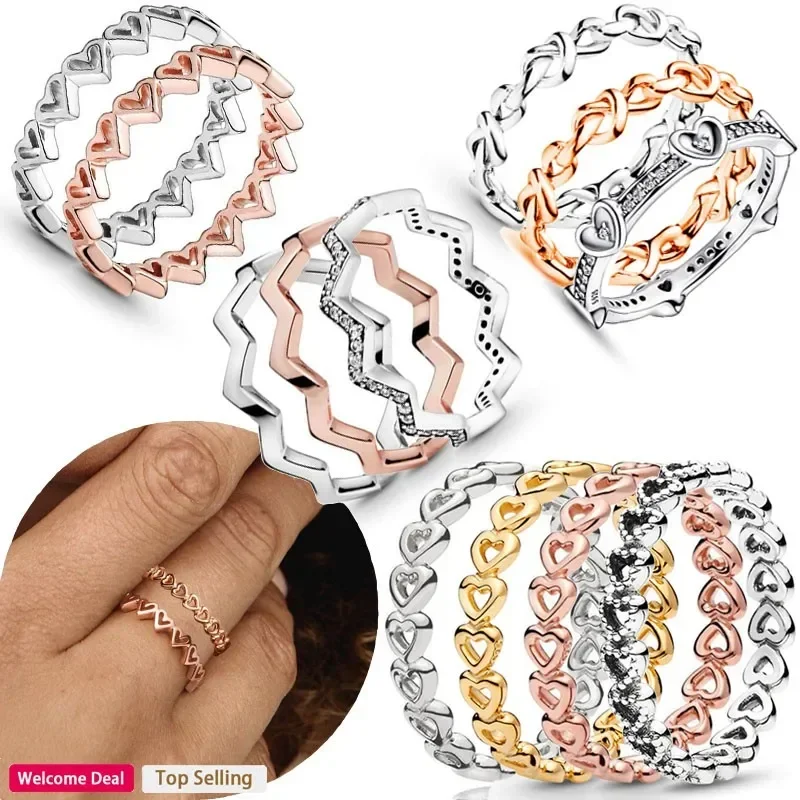 

Women's Original 925 Silver Popular Sparkling Shaped Logo Heart Heart To Heart Ring Fashion DIY Light Luxury Charm Jewelry