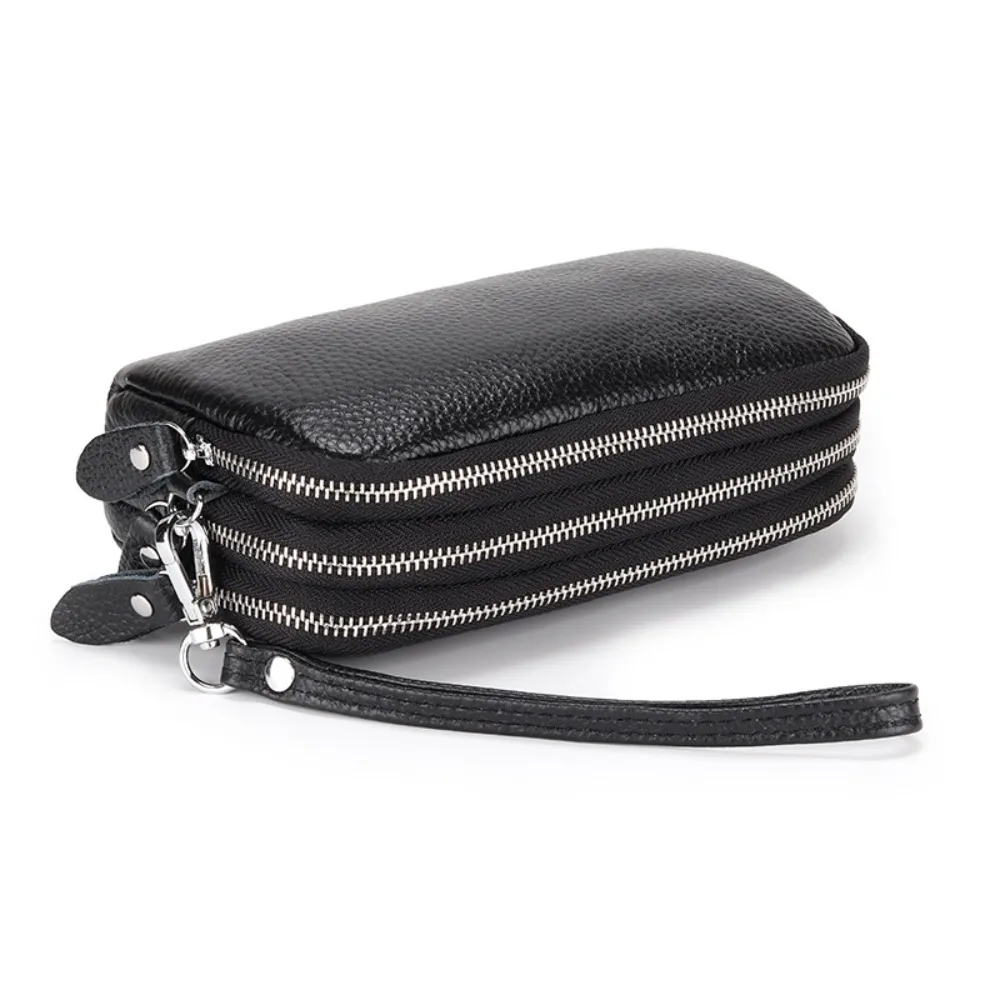 Women Long Wallet Genuine Leather 3-Layer Zipper Purse Bag Large Capacity Wristlet Clutch Wallets Phone Bag Money Purses 2026