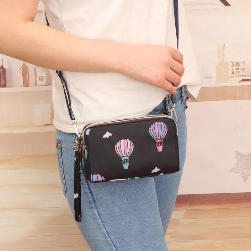 1PC Womens Printing 3 Layer Canvas Phone Bag Messenger Shoulder Bag Zipper Coin Card Key Purse for Women's Bank Card Holder Pack 