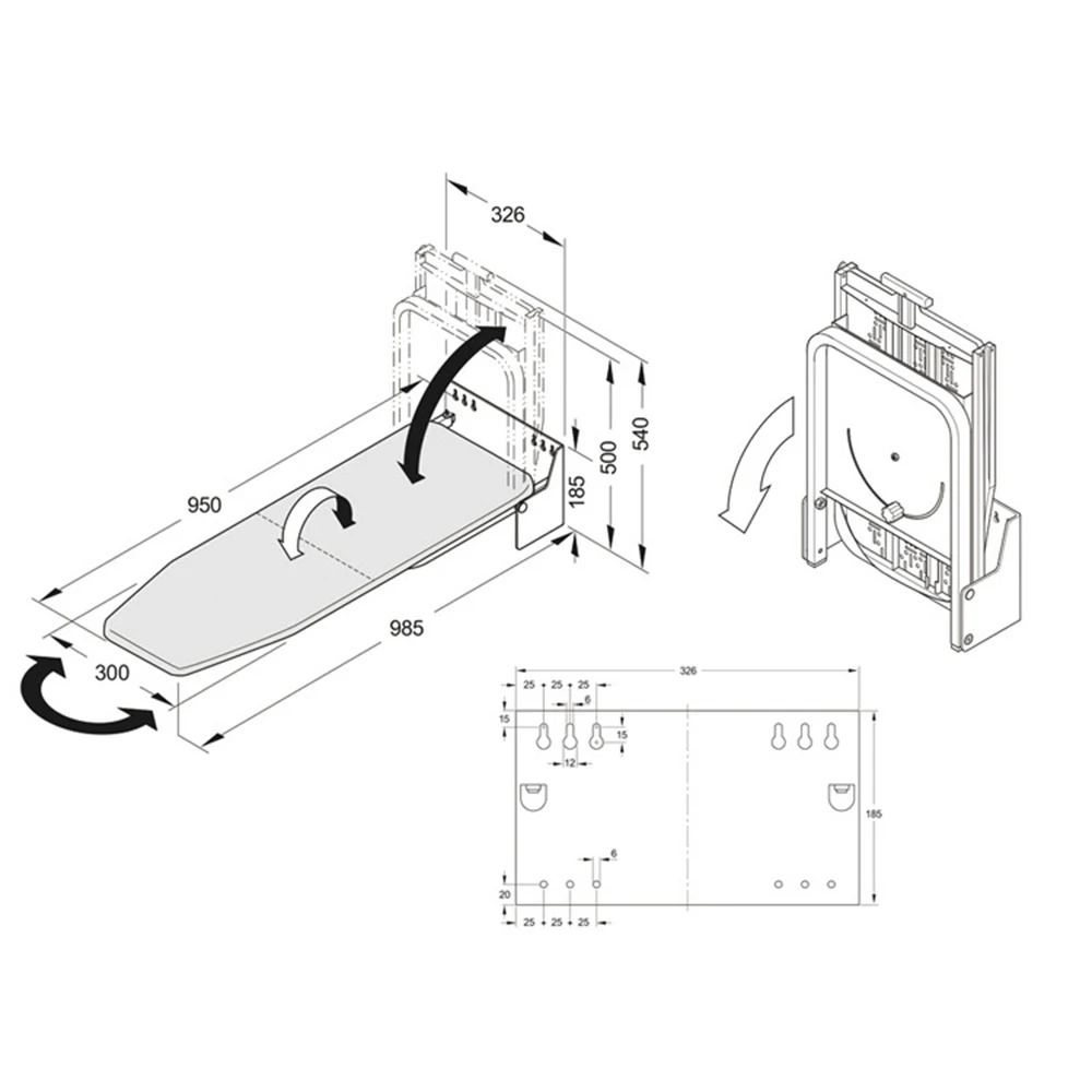 Foldable Wall Mounted Ironing Board Hiding 180&deg; Swivel Ironing Board Cover Heavy Duty Space Saver Storage