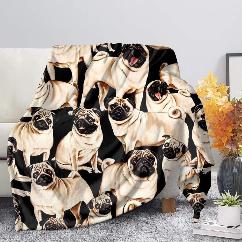 Flannel Blanket Cute Animal Pug Dog Soft Warm Fall Sofa Fleece Throw s for Bed  Couch  King Size Lightweight 5