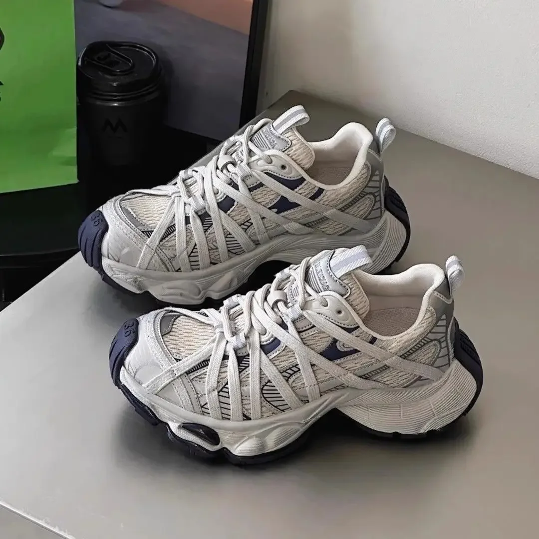 Spring Summer New Style Men Women Dad Shoes Thick Bottom Net Surface Sports Shoes Trendy Versatile Breathable Tie Shoes 1