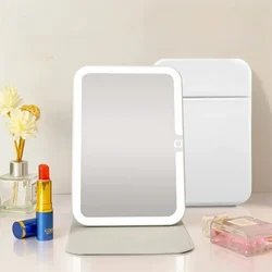 Compact Foldable LED Vanity Mirror with Adjustable Lighting and USB - C Charging (Ivory white)