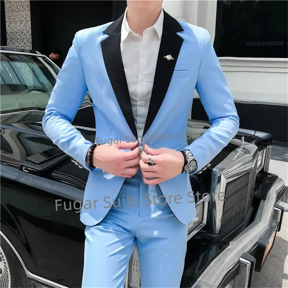 

Fashion Bule Wedding Suits For Men Slim Fit Notched Lapel Groom Formal Tuxedos 2 Pieces Sets Gentleman Male Blazr Costume Homme