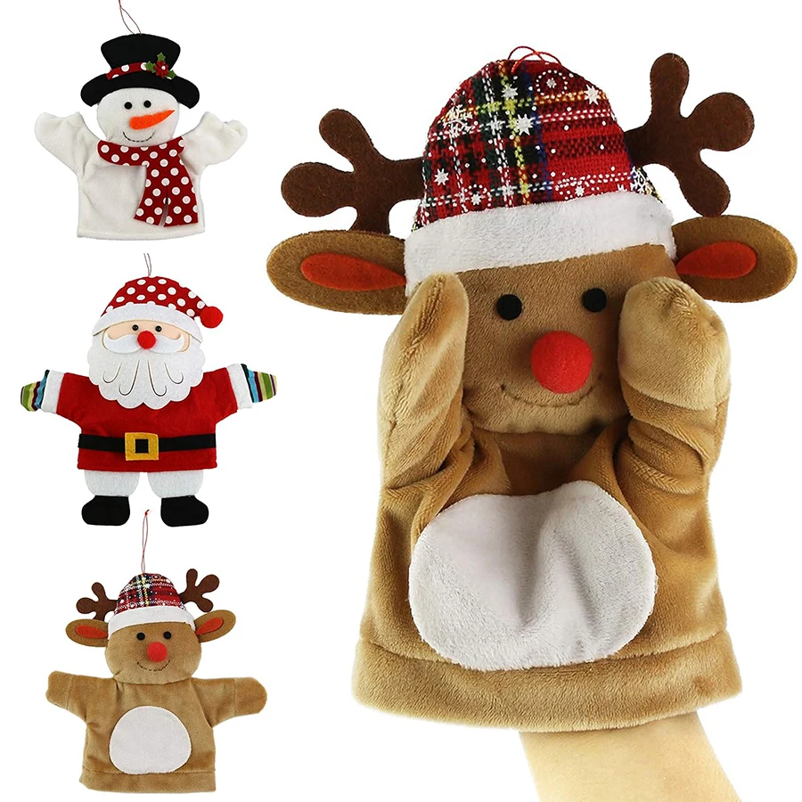 3 Pcs Christmas Hand Puppet Plush Toys Performance Props Doll Elk Snowman Santa Claus Interactive New Year Toys GIfts for Kids stress toy simulation plush hand squeeze keyring charm photostudio props kids prizes keychain funny puppy dropship