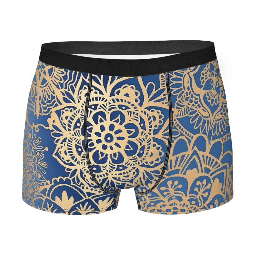 

Blue and Gold Mandala Pattern Men Boxer Briefs Underwear Bohemian Highly Breathable High Quality Sexy Shorts Gift Idea