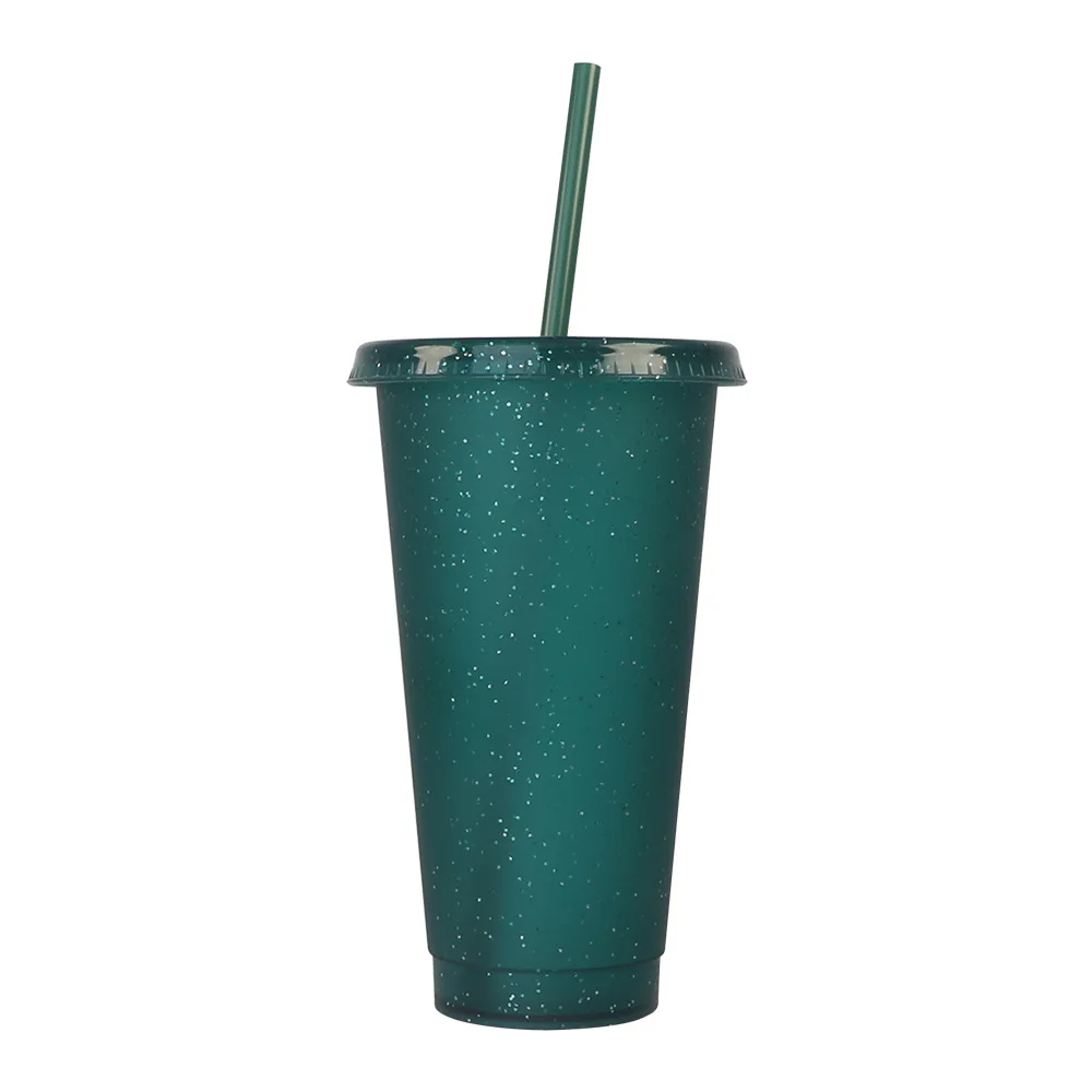 reusable 700ml 710ml 24oz plastic glitter cup glitter beaker with straw