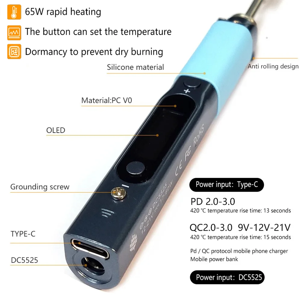 PINE64 V1 Pinecil BB2 Smart Portable Soldering Iron Type-C PD3.0 DC Jack power supply Add a black soldering iron tip set 5