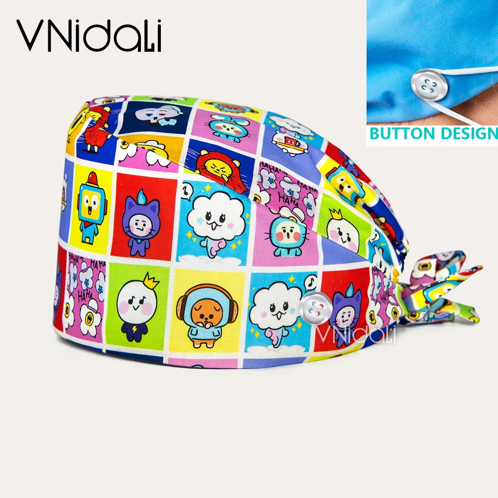 Unisex High quality Dental clinic hats medical hats pet hospital Surgical Medical scrubs Flowers printing caps doctor