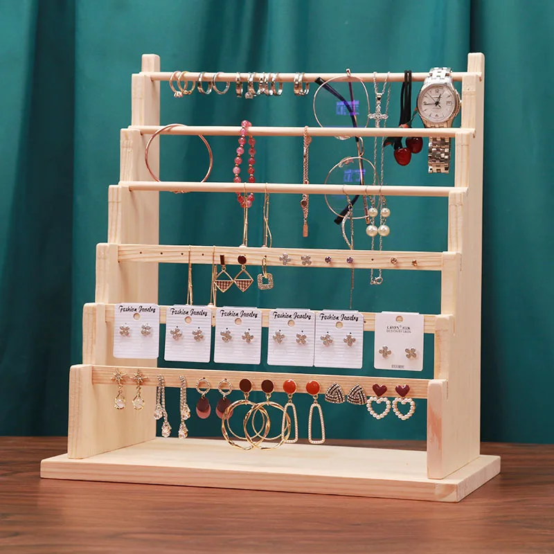 

Solid Wood Jewelry Display Rack Stand Earrings Holder for Stud Earring Pendants Bracelets Rings Jewelry Organizer Showcase Shelf
