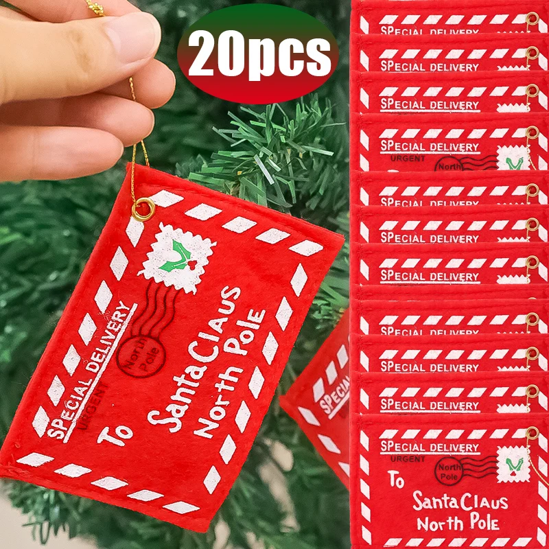 

1/20PCS Christmas Santa Claus Envelopes Red Felt Letters Embroidered Envelopes New Year Party Home Decor Xmas Tree Hanging Cards